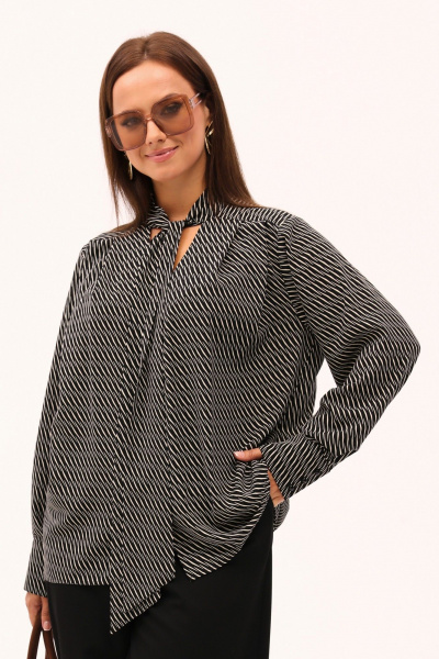 Блуза с воротником-стойкой и завязками из текстиля Angelina & Сompany 1166 - фото 3