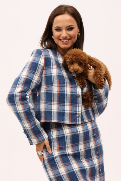 Костюм юбка-карандаш и жакет в клетку из текстиля Angelina & Сo 1167 - фото 3