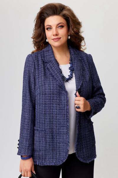 Деловой жакет из твида с блестящей ниткой Fita 20511 сине-баклажановый - фото 4
