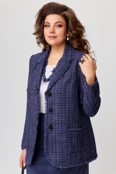 Деловой жакет из твида с блестящей ниткой Fita 20511 сине-баклажановый - фото 2