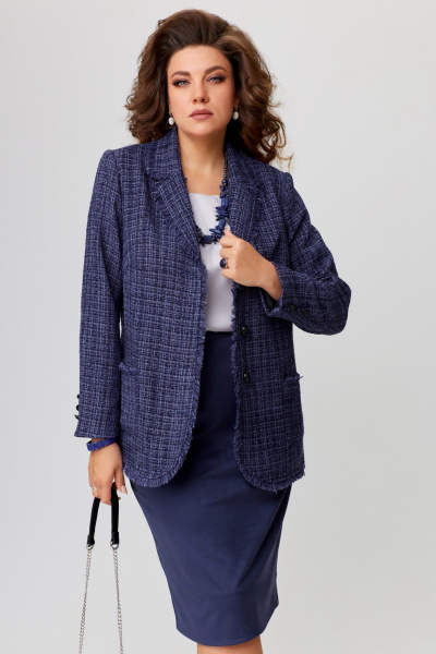 Деловой жакет из твида с блестящей ниткой Fita 20511 сине-баклажановый - фото 1
