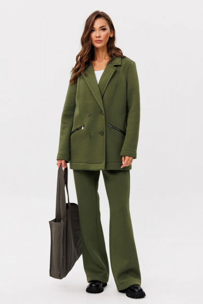 Элегантный деловой костюм из трикотажа и хлопка GO f3089/28-02.170 хаки - фото 1