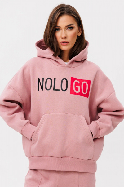 Розовый худи oversize с печатью и капюшоном из трикотажа GO f4090/09-19.164 пыльно-розовый - фото 1