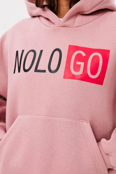 Розовый худи oversize с печатью и капюшоном из трикотажа GO f4090/09-19.170 пыльно-розовый - фото 3