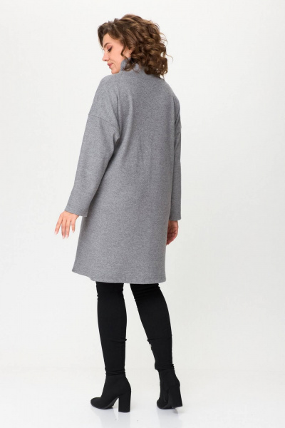 Серое платье свободного силуэта из трикотажа с вышивкой INVITE 4081 - фото 6