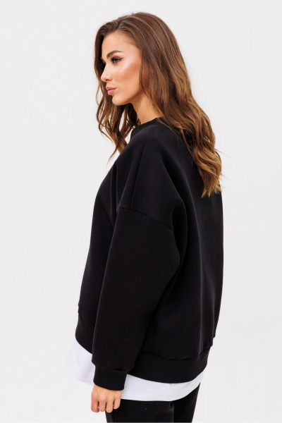 Свитшот oversize с вышивкой из хлопка для демисезона GO f4091/40-02.170 черный - фото 6
