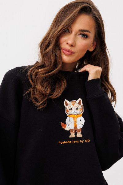 Свитшот oversize с вышивкой из хлопка для демисезона GO f4091/40-02.170 черный - фото 4