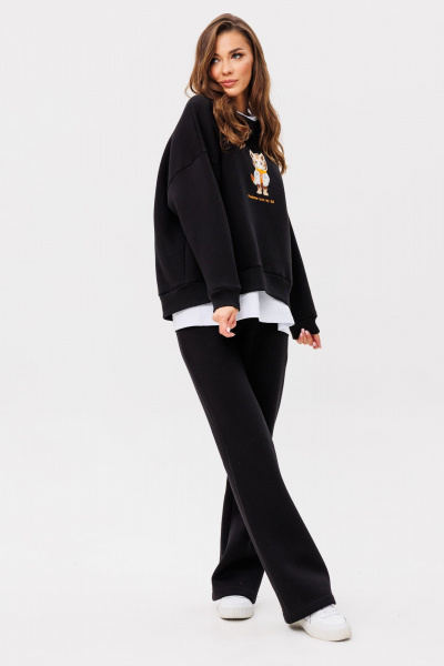 Свитшот oversize с вышивкой из хлопка для демисезона GO f4091/40-02.170 черный - фото 2