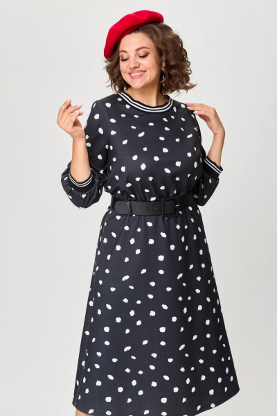 Черное платье полуприлегающего силуэта из трикотажа с ремнем INVITE 4083 - фото 6