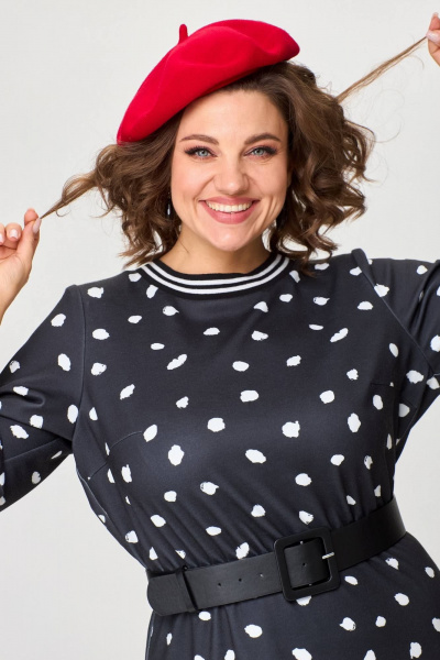 Черное платье полуприлегающего силуэта из трикотажа с ремнем INVITE 4083 - фото 5