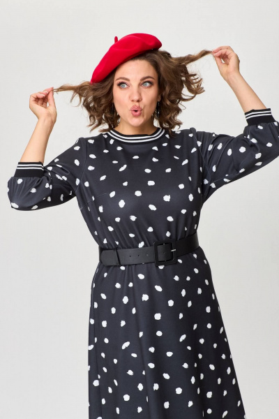 Черное платье полуприлегающего силуэта из трикотажа с ремнем INVITE 4083 - фото 4