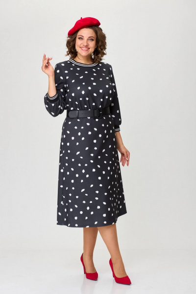 Черное платье полуприлегающего силуэта из трикотажа с ремнем INVITE 4083 - фото 1