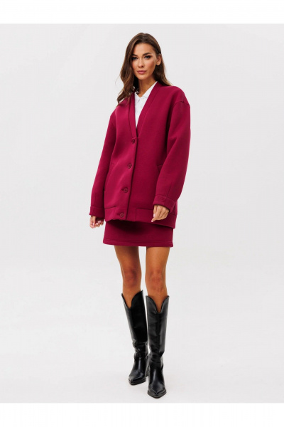 Кардиган оверсайз из трикотажа с прорезными карманами GO f4092/12-01.164 вишня - фото 3