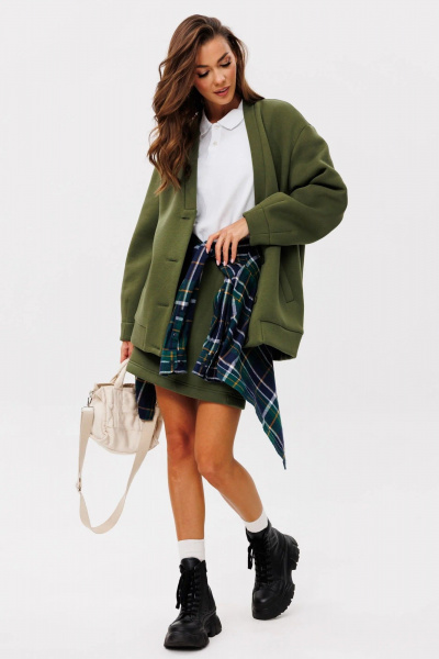 Кардиган oversize из трикотажа с прорезными карманами GO f4092/28-02.164 хаки - фото 3