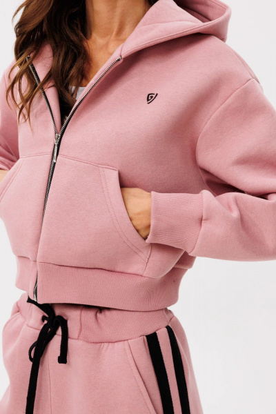 Худи с металлической молнией из хлопка и трикотажа GO f4093/09-19.170 пыльно-розовый - фото 2