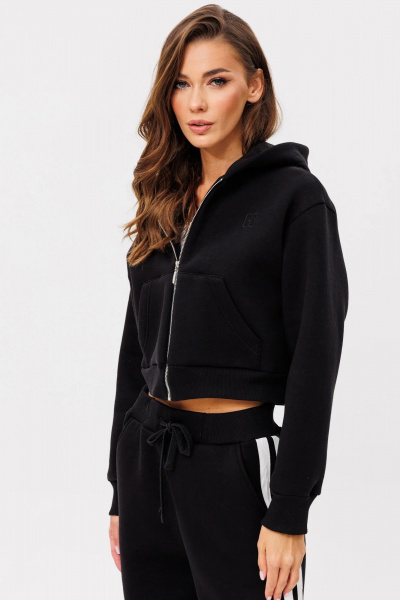 Черное укороченное худи с двойным капюшоном из хлопка GO f4093/40-02.164 черный - фото 1