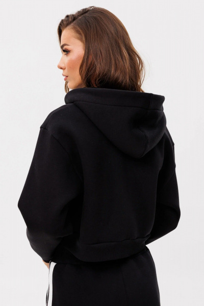 Черное укороченное худи с двойным капюшоном из хлопка GO f4093/40-02.164 черный - фото 2