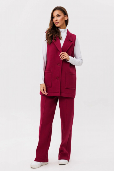 Жилет деловой из трикотажа с карманами и застежкой GO f4094/12-01.164 вишня - фото 2