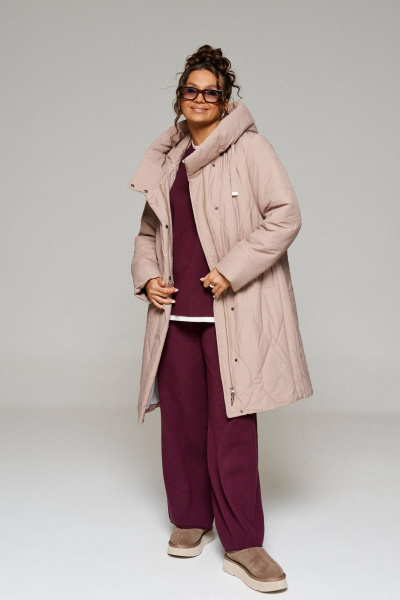 Пальто прямого силуэта демисезонное из плащевки Beautiful&Free 6233 бежевый - фото 5