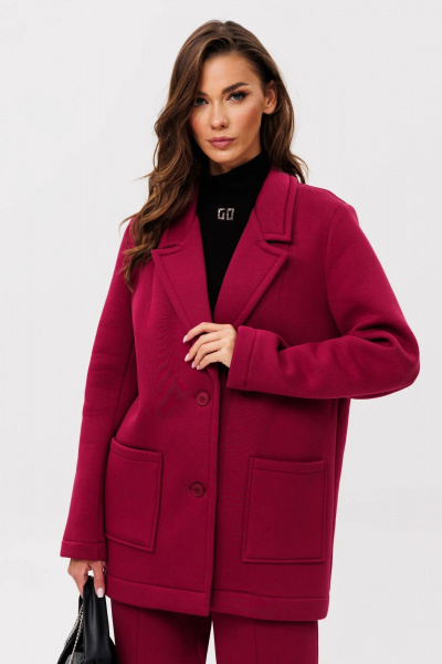 Красный жакет с современным ланцаном из трикотажа для делового стиля GO F4095/12-01.170 вишня - фото 1