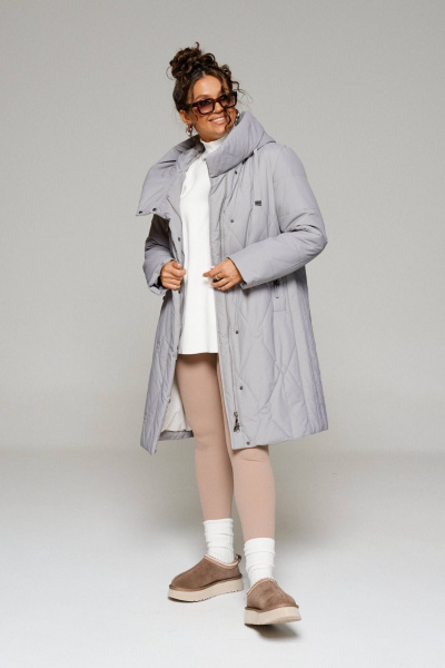 Пальто демисезонное прямого силуэта из плащевки Beautiful&Free 6233 светло-серый - фото 9