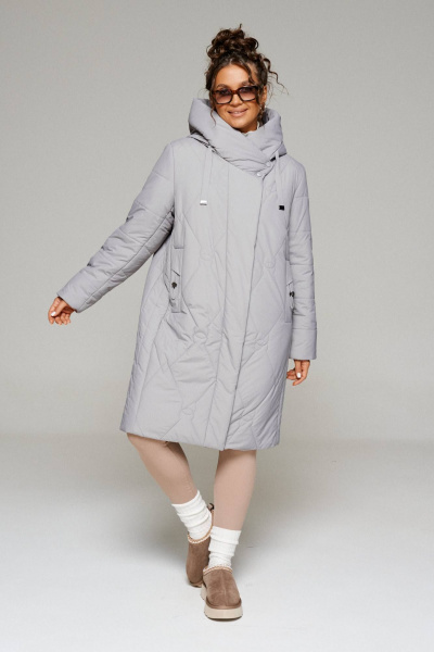 Пальто демисезонное прямого силуэта из плащевки Beautiful&Free 6233 светло-серый - фото 3