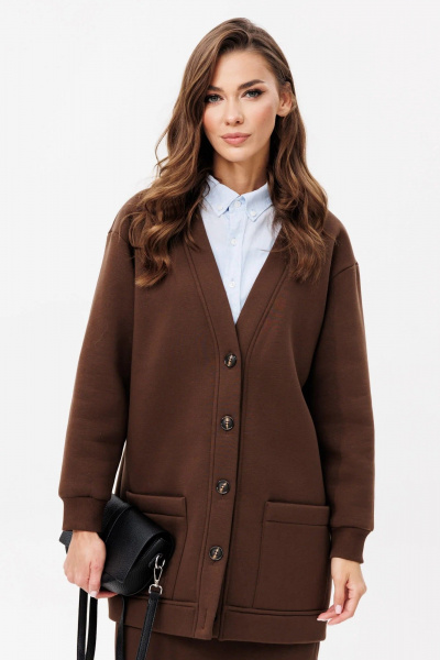 Кардиган с юбкой из трикотажа и хлопка для женственного образа GO f7052/23-03.170 коричневый - фото 3