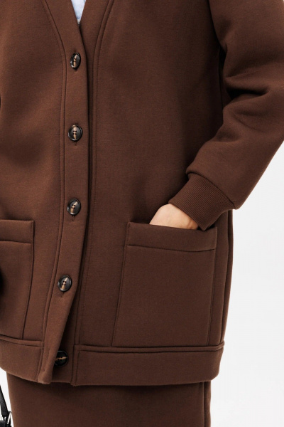 Кардиган с юбкой в стиле casual из трикотажа и хлопка GO f7052/23-03.164 коричневый - фото 2