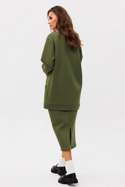 Кардиган с юбкой в стиле casual из трикотажа и хлопка GO f7052/28-02.164 хаки - фото 4