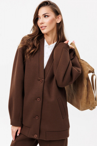 Кардиган с юбкой из хлопка и трикотажа для демисезона GO f7092/23-03.170 коричневый - фото 5