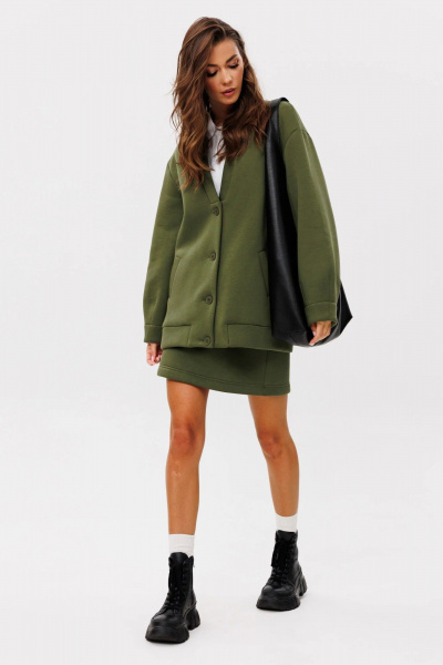 Кардиган с юбкой из хлопка и трикотажа для демисезона GO f7092/28-02.164 хаки - фото 1