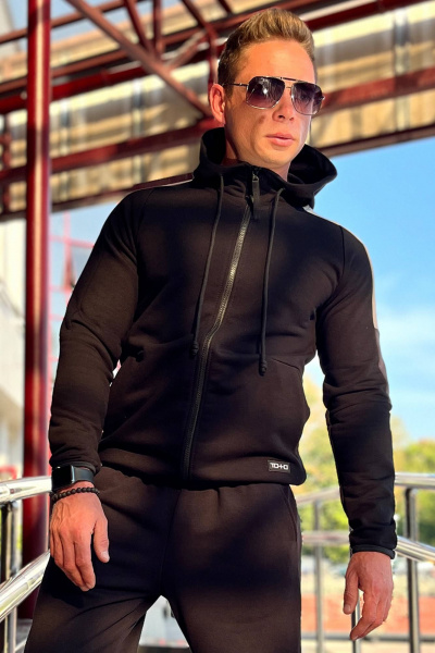 Черное спортивное худи с регланом из трикотажа ТОЧНО 151-3 черный - фото 1