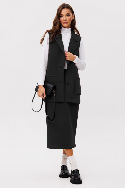 Костюм с жилетом и юбкой из хлопка для демисезона GO f7094/40-02.164 черный - фото 1