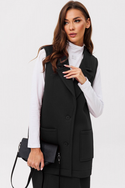 Костюм с жилетом и юбкой из хлопка для демисезона GO f7094/40-02.170 черный - фото 3