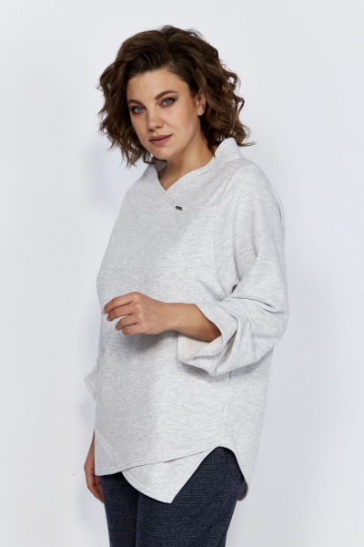 Блуза и брюки из трикотажа с защипами и логотипом Anastasia 1164 меланж/синий - фото 13