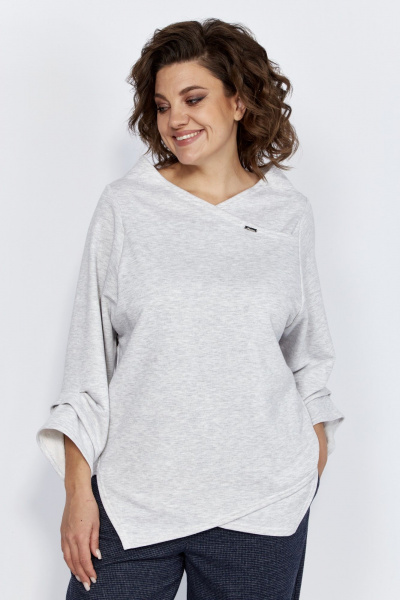 Блуза и брюки из трикотажа с защипами и логотипом Anastasia 1164 меланж/синий - фото 12