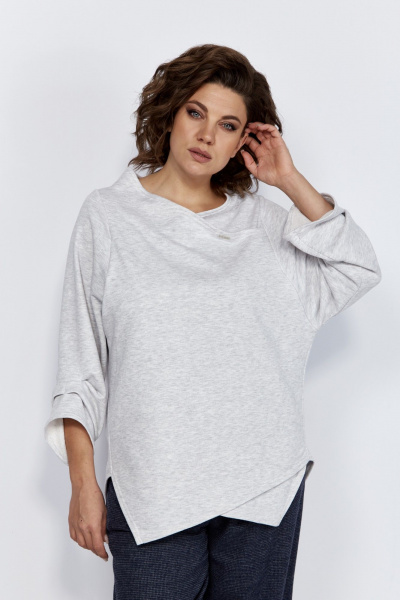 Блуза и брюки из трикотажа с защипами и логотипом Anastasia 1164 меланж/синий - фото 11