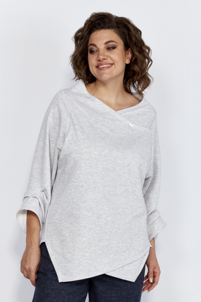 Блуза и брюки из трикотажа с защипами и логотипом Anastasia 1164 меланж/синий - фото 10