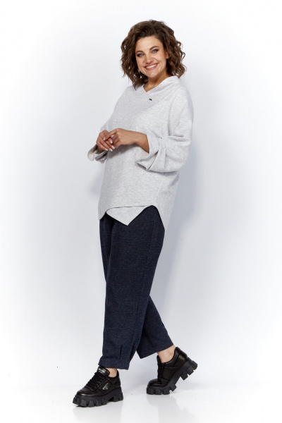 Блуза и брюки из трикотажа с защипами и логотипом Anastasia 1164 меланж/синий - фото 8