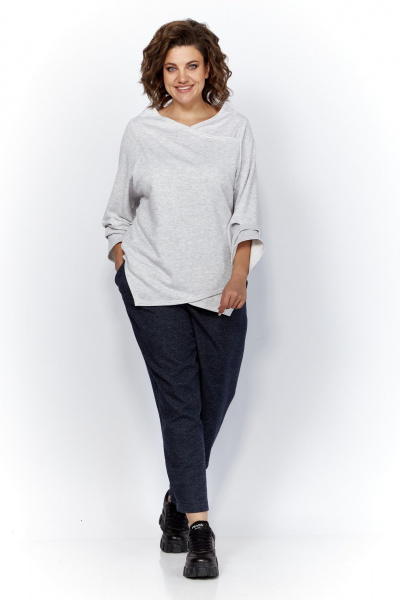 Блуза и брюки из трикотажа с защипами и логотипом Anastasia 1164 меланж/синий - фото 7