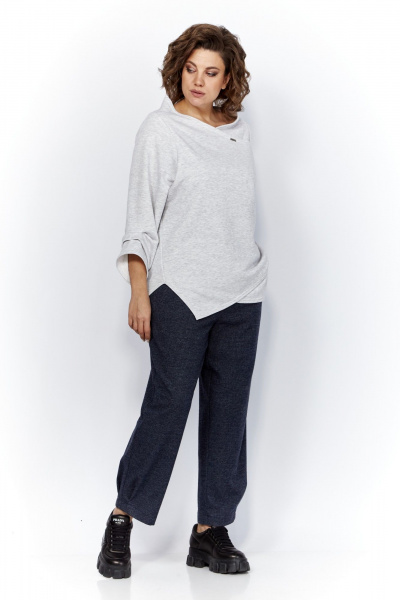 Блуза и брюки из трикотажа с защипами и логотипом Anastasia 1164 меланж/синий - фото 6