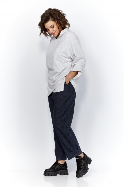 Блуза и брюки из трикотажа с защипами и логотипом Anastasia 1164 меланж/синий - фото 5