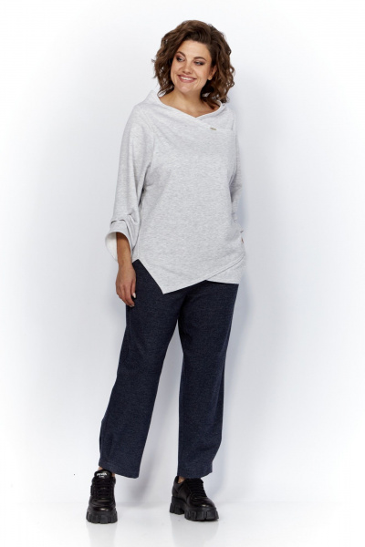 Блуза и брюки из трикотажа с защипами и логотипом Anastasia 1164 меланж/синий - фото 4