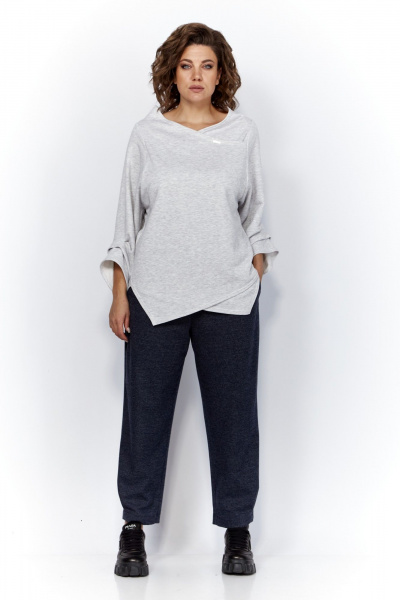 Блуза и брюки из трикотажа с защипами и логотипом Anastasia 1164 меланж/синий - фото 3