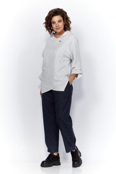 Блуза и брюки из трикотажа с защипами и логотипом Anastasia 1164 меланж/синий - фото 2