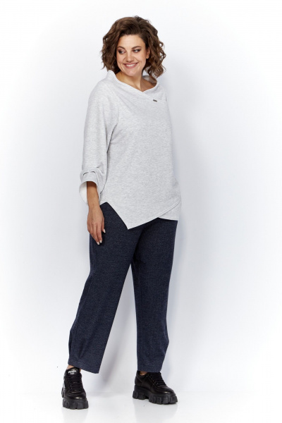 Блуза и брюки из трикотажа с защипами и логотипом Anastasia 1164 меланж/синий - фото 1