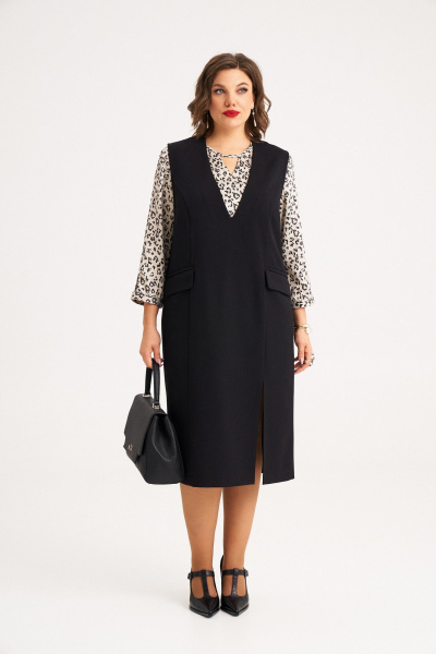 Деловой комплект блуза и сарафан с принтом и карманами Almirastyle 402 - фото 1