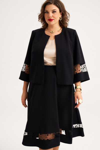 Элегантный костюм жакет и юбка со вставками из сетки Almirastyle 394 - фото 1