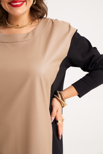 Платье миди с вставками из эко-кожи и контрастными деталями Almirastyle 403 - фото 6