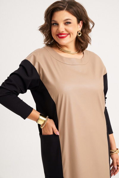 Платье миди с вставками из эко-кожи и контрастными деталями Almirastyle 403 - фото 5